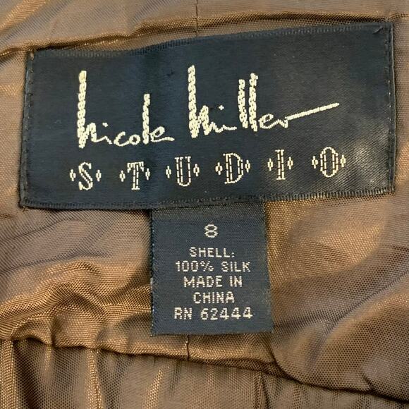 Vintage Nicole Miller Sz 4 Silk Plunge Sleeveless Dress Brown Orange Summer Fall - Picture 11 of 11